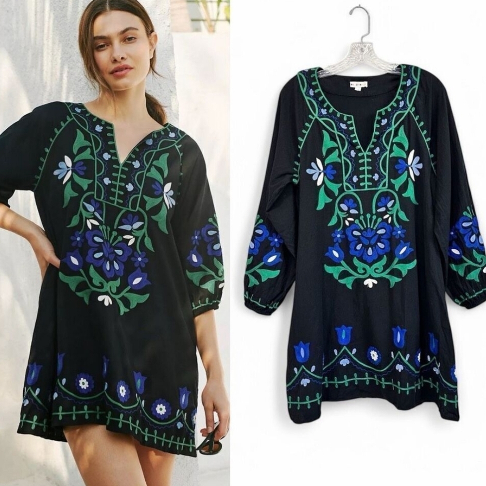 Anthropologie Roller Rabbit Lavandou Grace Dress SzL Embroidery